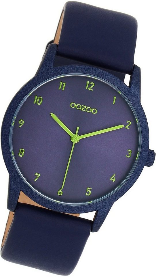 OOZOO Quarzuhr Oozoo Damen Armbanduhr Timepieces, Damenuhr Lederarmband blau, rundes Gehäuse, mittel (ca. 38mm) von OOZOO