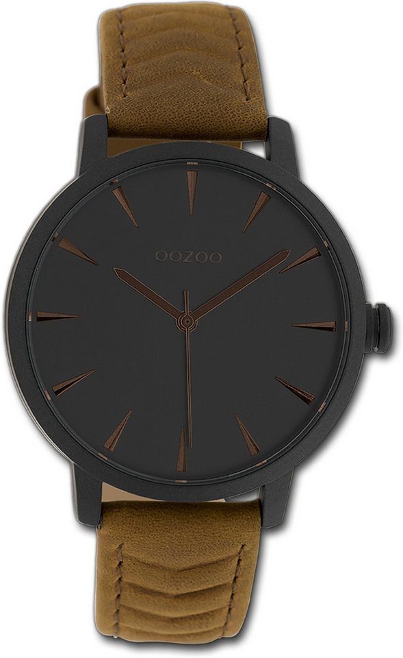 OOZOO Quarzuhr Oozoo Damen Armbanduhr Timepieces, (Analoguhr), Damenuhr Lederarmband braun, rundes Gehäuse, groß (ca. 40mm) von OOZOO