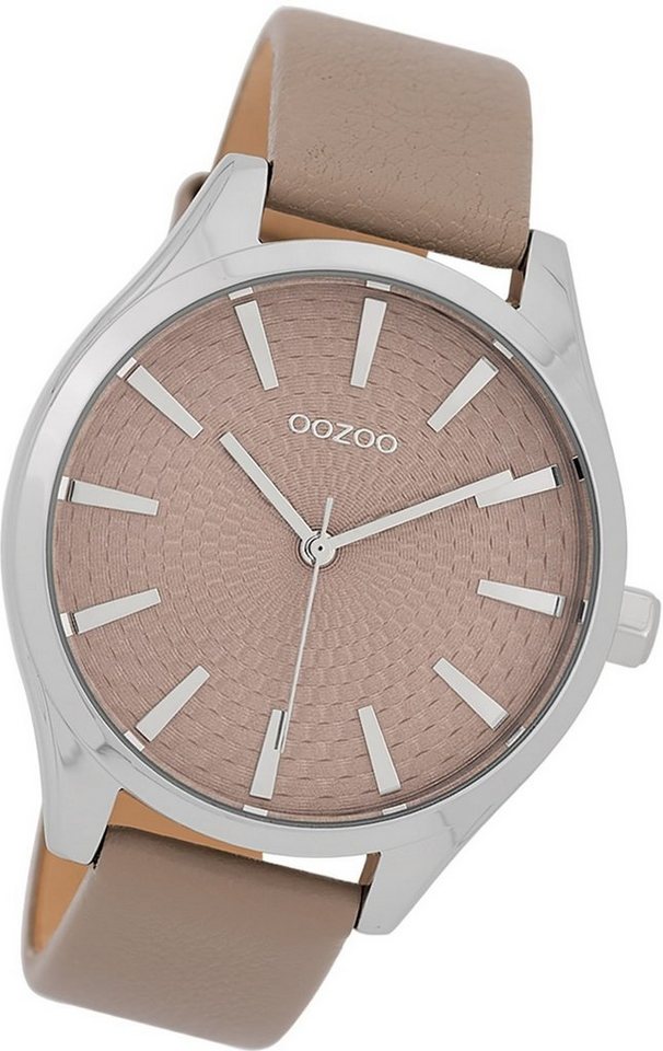 OOZOO Quarzuhr Oozoo Damen Armbanduhr Timepieces, Damenuhr Lederarmband braun, rundes Gehäuse, groß (ca. 42mm) von OOZOO