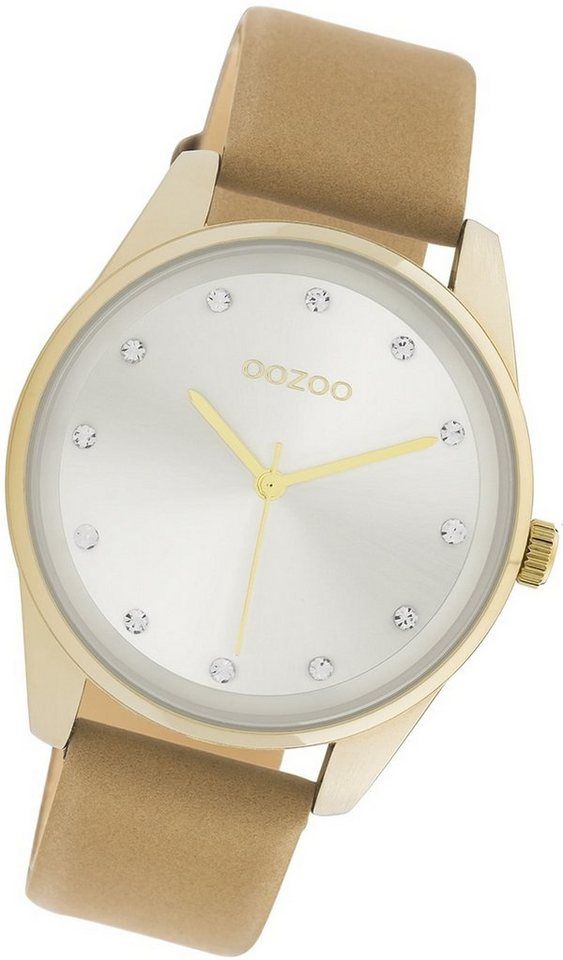 OOZOO Quarzuhr Oozoo Damen Armbanduhr Timepieces, Damenuhr Lederarmband braun, rundes Gehäuse, mittel (ca. 38mm) von OOZOO