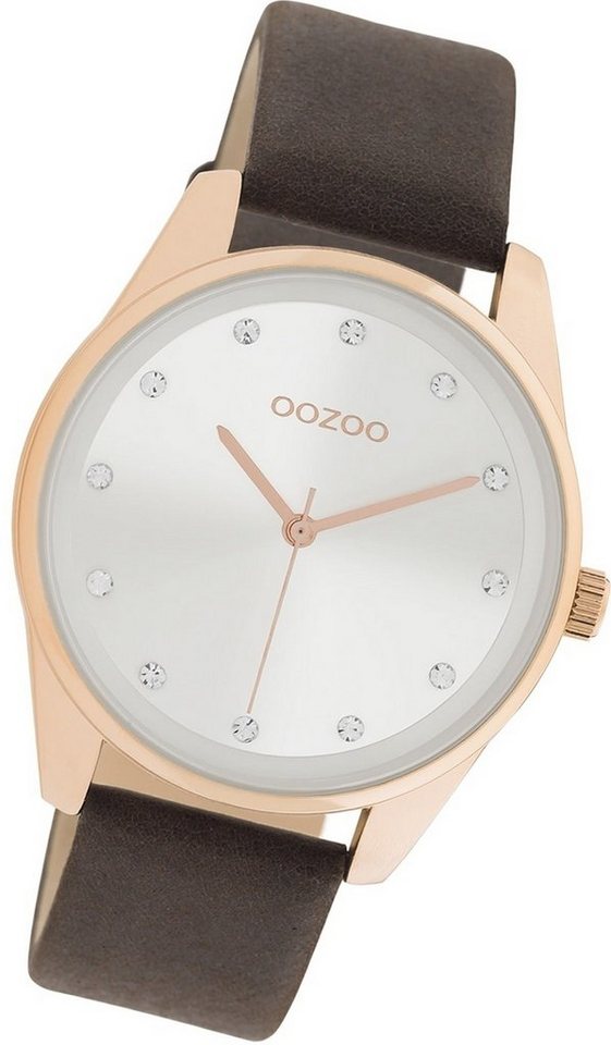 OOZOO Quarzuhr Oozoo Damen Armbanduhr Timepieces, Damenuhr Lederarmband braun, rundes Gehäuse, mittel (ca. 38mm) von OOZOO