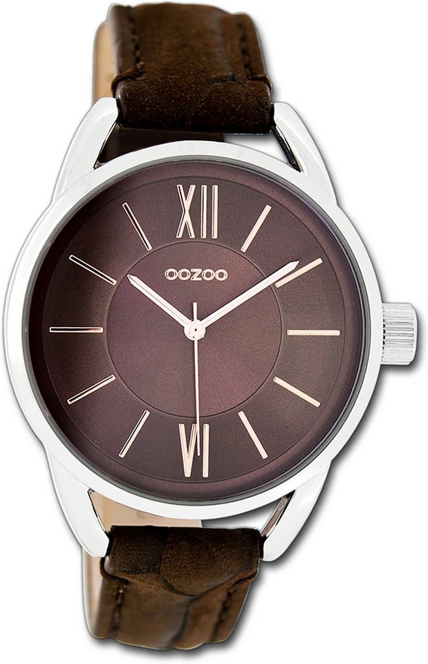 OOZOO Quarzuhr Oozoo Damen Armbanduhr Timepieces, (Analoguhr), Damenuhr Lederarmband dunkelbraun, rundes Gehäuse, mittel (ca. 35mm) von OOZOO
