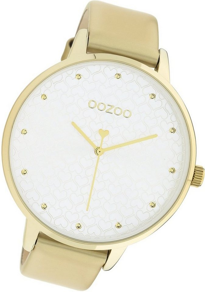OOZOO Quarzuhr Oozoo Damen Armbanduhr Timepieces, Damenuhr Lederarmband gold, rundes Gehäuse, extra groß (ca. 48mm) von OOZOO