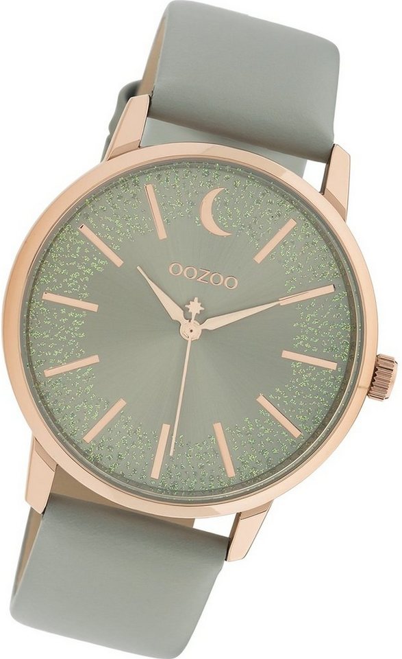 OOZOO Quarzuhr Oozoo Damen Armbanduhr Timepieces, Damenuhr Lederarmband grau, rundes Gehäuse, groß (ca. 40mm) von OOZOO