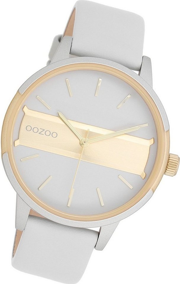 OOZOO Quarzuhr Oozoo Damen Armbanduhr Timepieces, Damenuhr Lederarmband grau, rundes Gehäuse, groß (ca. 42mm) von OOZOO