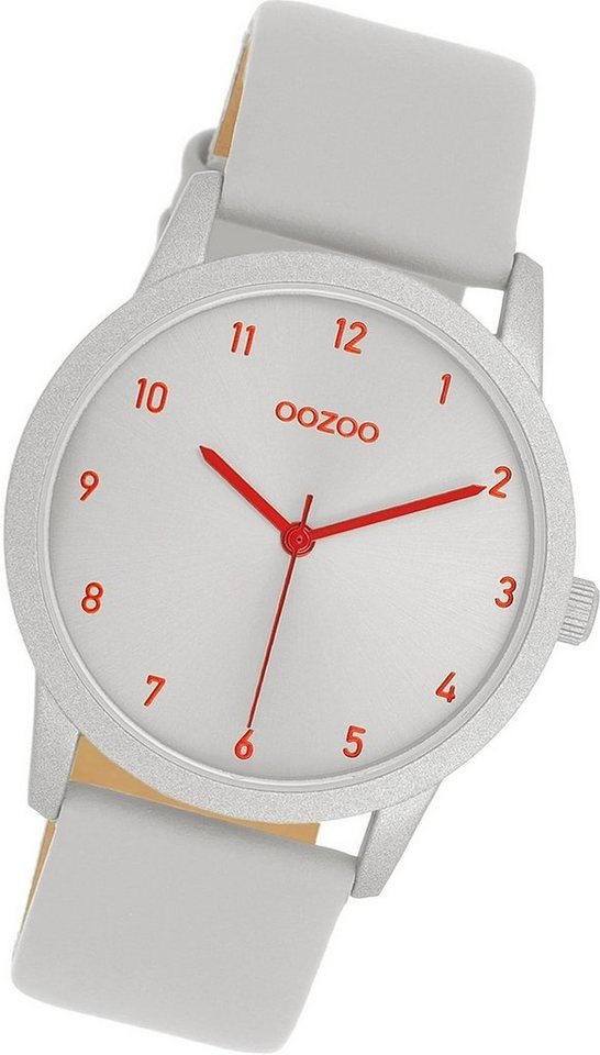 OOZOO Quarzuhr Oozoo Damen Armbanduhr Timepieces, Damenuhr Lederarmband grau, rundes Gehäuse, mittel (ca. 38mm) von OOZOO