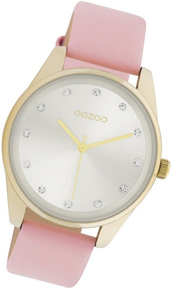 OOZOO Quarzuhr Oozoo Damen Armbanduhr Timepieces, Damenuhr Lederarmband pink, rundes Gehäuse, mittel (ca. 38mm) von OOZOO