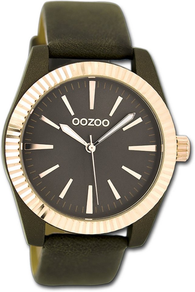 OOZOO Quarzuhr Oozoo Damen Armbanduhr Timepieces, (Analoguhr), Damenuhr Lederarmband schwarz, rundes Gehäuse, groß (ca. 40mm) von OOZOO