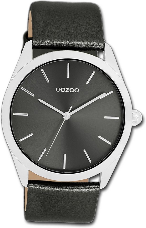 OOZOO Quarzuhr Oozoo Damen Armbanduhr Timepieces, (Analoguhr), Damenuhr Lederarmband schwarz, rundes Gehäuse, groß (ca. 40mm) von OOZOO