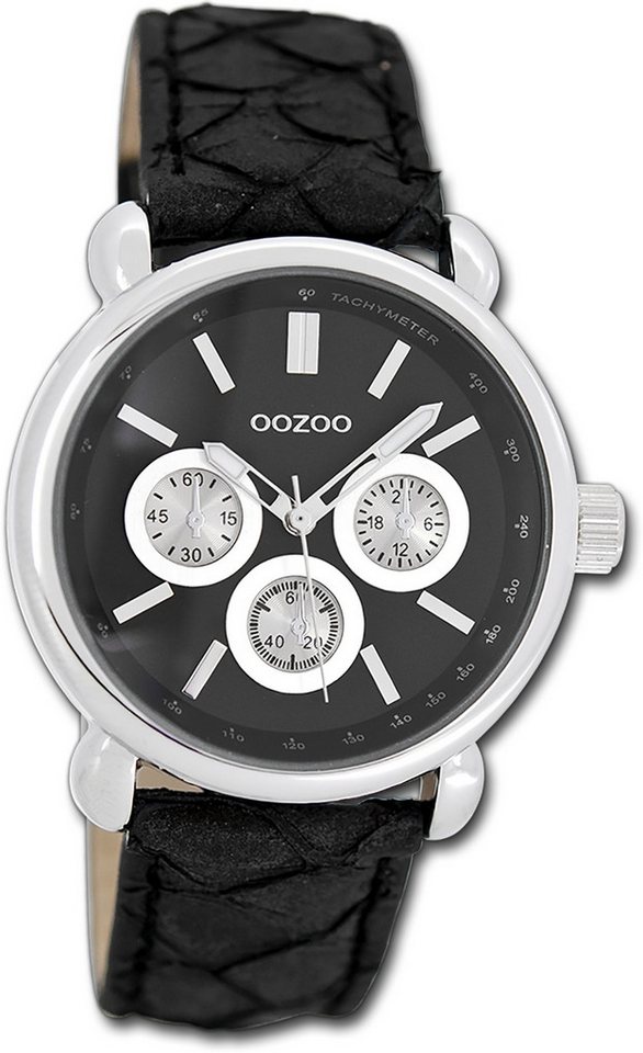 OOZOO Quarzuhr Oozoo Damen Armbanduhr Timepieces, (Analoguhr), Damenuhr Lederarmband schwarz, rundes Gehäuse, groß (ca. 45mm) von OOZOO