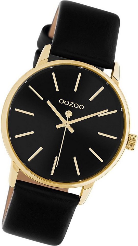 OOZOO Quarzuhr Oozoo Damen Armbanduhr Timepieces, Damenuhr Lederarmband schwarz, rundes Gehäuse, mittel (ca. 36mm) von OOZOO