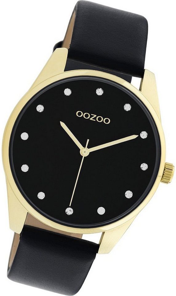 OOZOO Quarzuhr Oozoo Damen Armbanduhr Timepieces, Damenuhr Lederarmband schwarz, rundes Gehäuse, mittel (ca. 38mm) von OOZOO