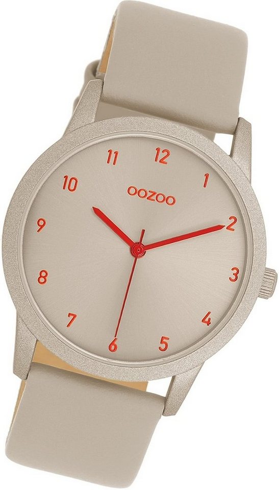 OOZOO Quarzuhr Oozoo Damen Armbanduhr Timepieces, Damenuhr Lederarmband taupe, grau, rundes Gehäuse, mittel (ca. 38mm) von OOZOO