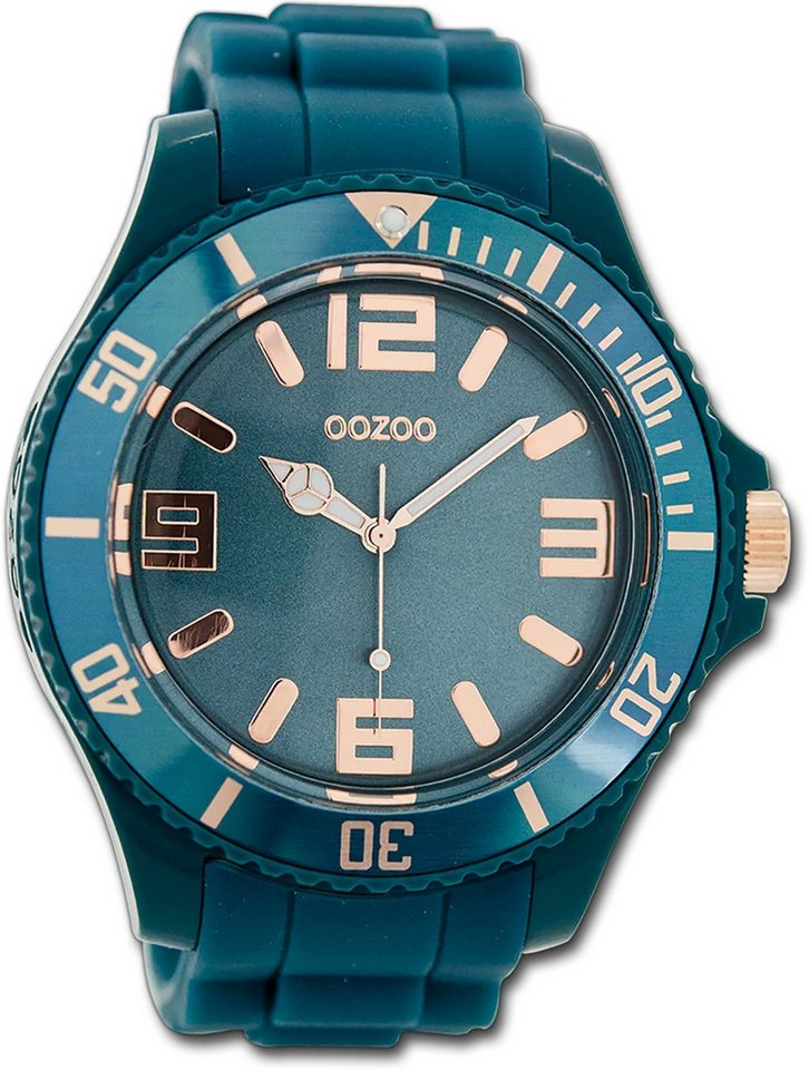 OOZOO Quarzuhr Oozoo Damen Armbanduhr Timepieces, (Analoguhr), Damenuhr Silikonarmband blau,türkis, rundes Gehäuse, extra groß (48mm) von OOZOO