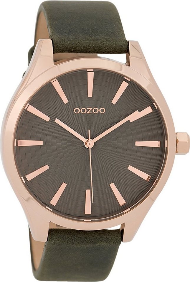 OOZOO Quarzuhr Oozoo Damen Armbanduhr Timepieces, Damenuhr rund, groß (ca. 42mm), Lederarmband braun, Fashion von OOZOO