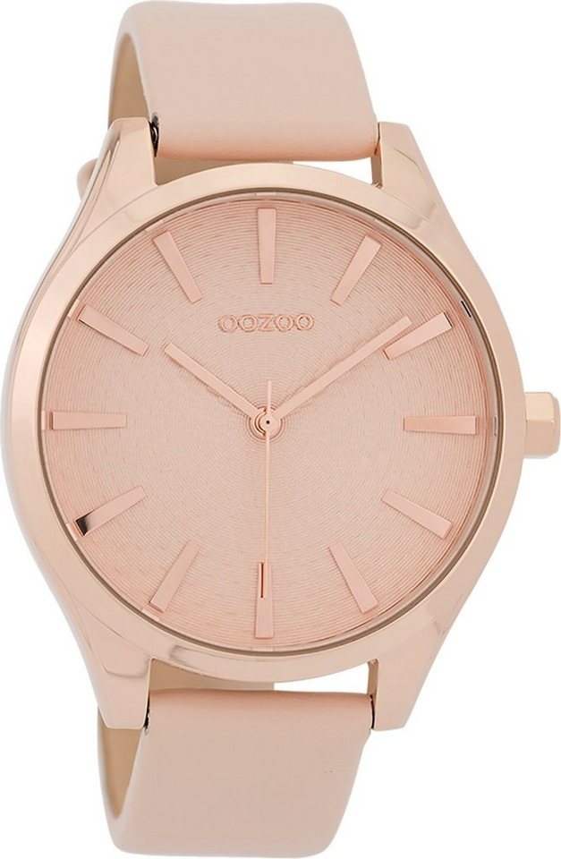 OOZOO Quarzuhr Oozoo Damen Armbanduhr Timepieces, Damenuhr rund, groß (ca. 42mm), Lederarmband rosa, Fashion von OOZOO