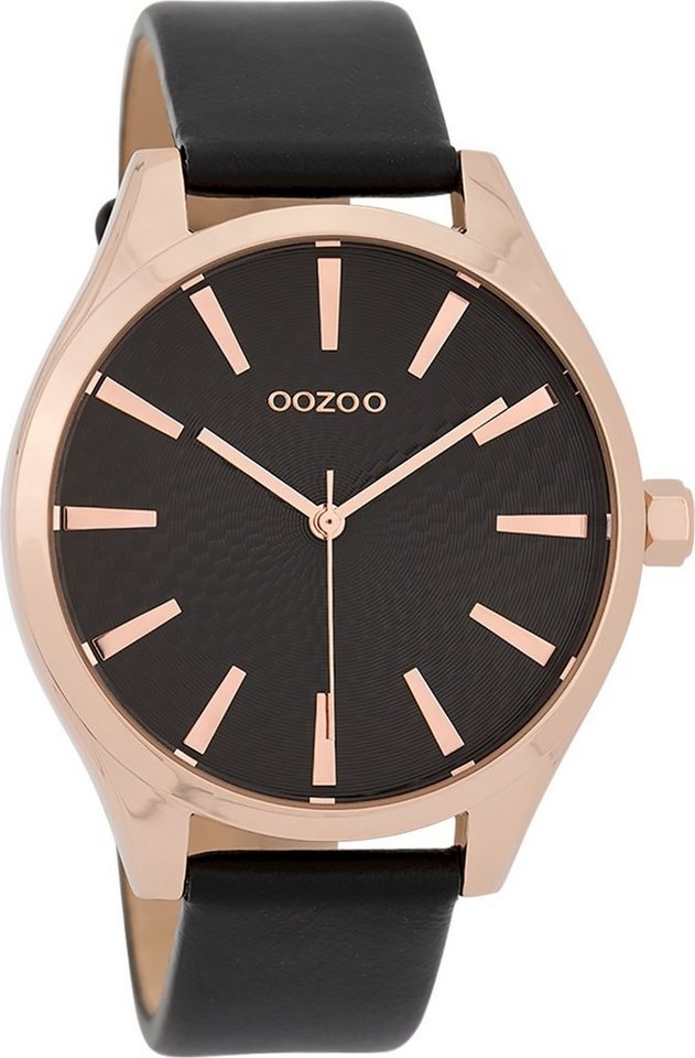 OOZOO Quarzuhr Oozoo Damen Armbanduhr Timepieces, Damenuhr rund, groß (ca. 42mm), Lederarmband schwarz, Fashion von OOZOO