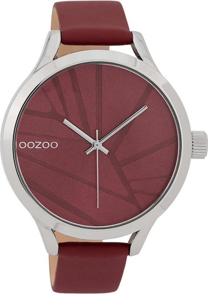 OOZOO Quarzuhr Oozoo Damen Armbanduhr Timepieces, Damenuhr rund, groß (ca. 43mm), Lederarmband rot, Fashion von OOZOO