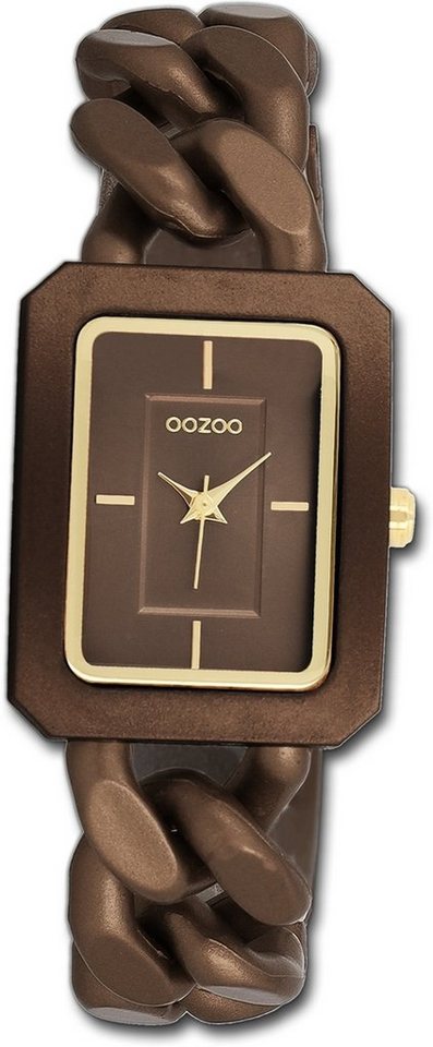 OOZOO Quarzuhr Oozoo Damen Armbanduhr Timepieces, Damenuhr Kunststoffarmband bronze, rechteckiges Gehäuse, groß 31x24mm von OOZOO