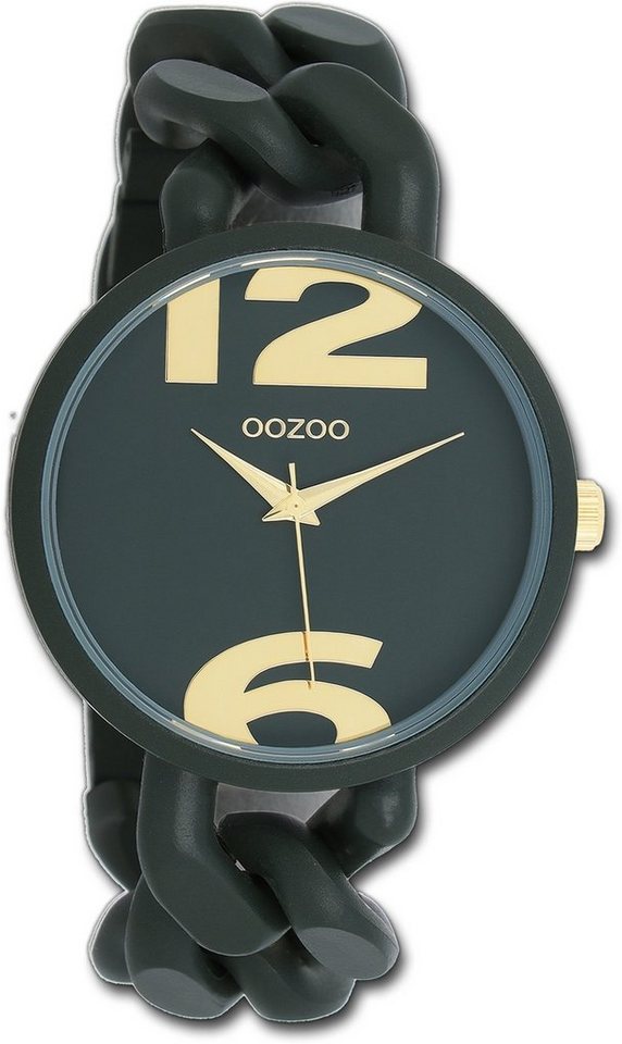 OOZOO Quarzuhr Oozoo Damen Armbanduhr Timepieces, Damenuhr Kunststoffarmband forest grün, rundes Gehäuse, groß (ca 40mm) von OOZOO