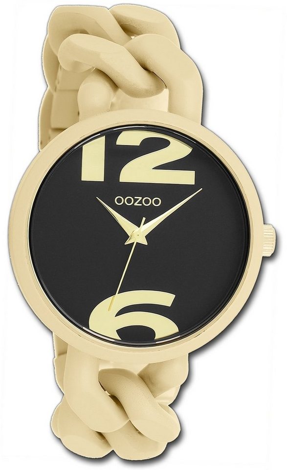 OOZOO Quarzuhr Oozoo Damen Armbanduhr Timepieces, Damenuhr Kunststoffarmband gold, rundes Gehäuse, groß (ca. 40mm) von OOZOO