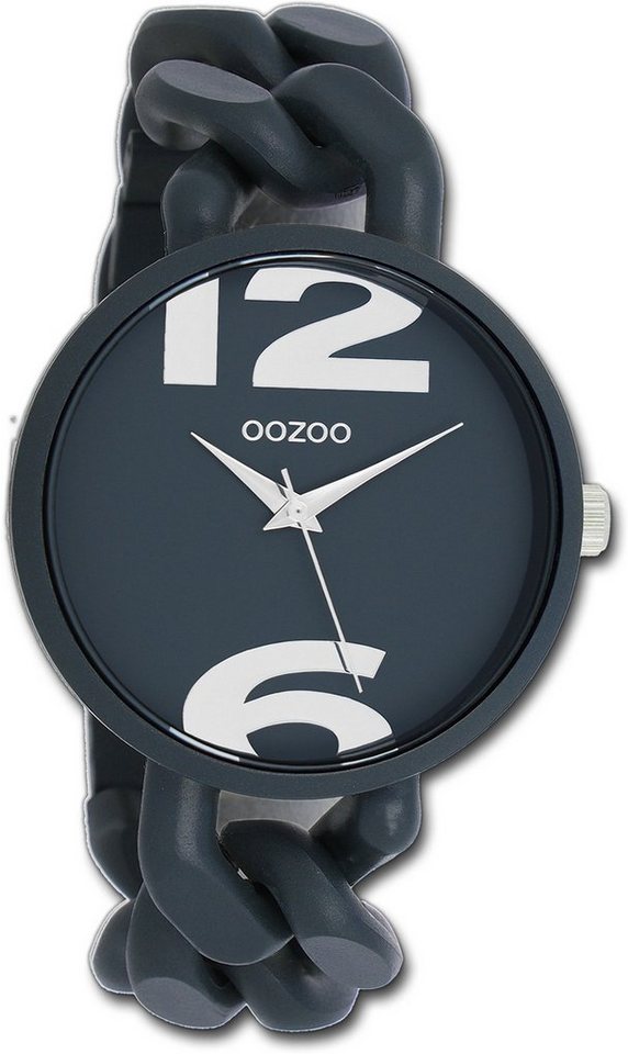 OOZOO Quarzuhr Oozoo Damen Armbanduhr Timepieces, Damenuhr Kunststoffarmband grau, rundes Gehäuse, groß (ca. 40mm) von OOZOO