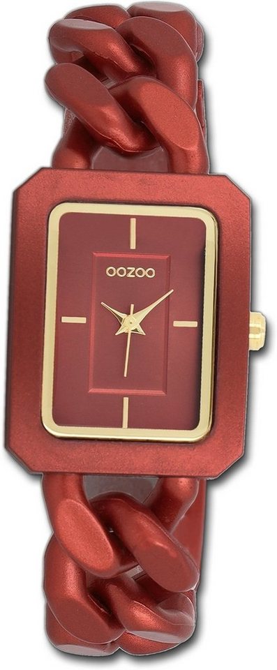 OOZOO Quarzuhr Oozoo Damen Armbanduhr Timepieces, Damenuhr Kunststoffarmband rot, rechteckiges Gehäuse, groß (31x24mm) von OOZOO