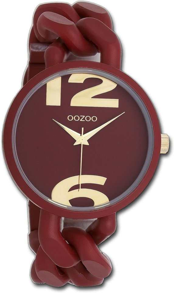 OOZOO Quarzuhr Oozoo Damen Armbanduhr Timepieces, Damenuhr Kunststoffarmband rot, rundes Gehäuse, groß (ca. 40mm) von OOZOO