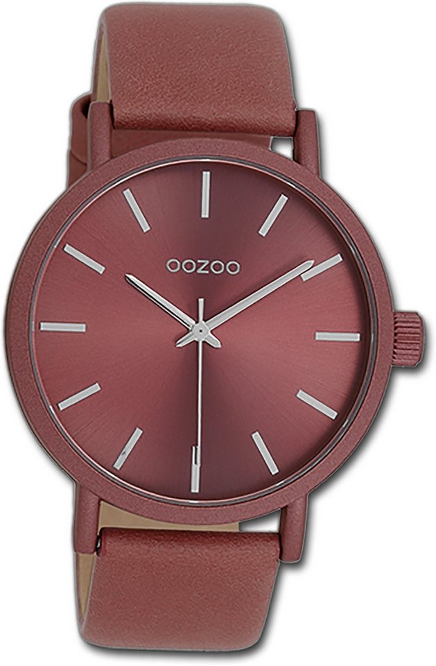 OOZOO Quarzuhr Oozoo Damen Armbanduhr Timepieces, Damenuhr Lederarmband altrosa, rundes Gehäuse, groß (ca. 42mm) von OOZOO