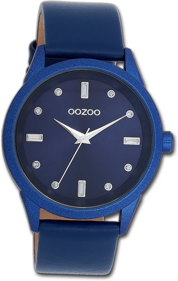 OOZOO Quarzuhr Oozoo Damen Armbanduhr Timepieces, Damenuhr Lederarmband blau, rundes Gehäuse, groß (ca. 40mm) von OOZOO