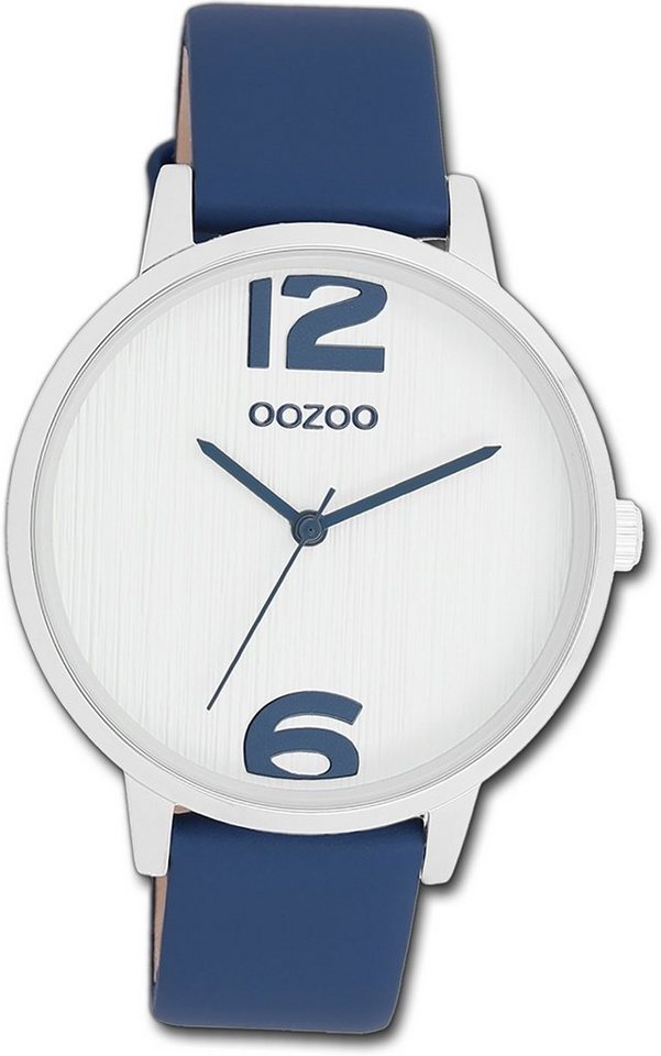 OOZOO Quarzuhr Oozoo Damen Armbanduhr Timepieces, Damenuhr Lederarmband blau, rundes Gehäuse, mittel (ca. 38mm) von OOZOO