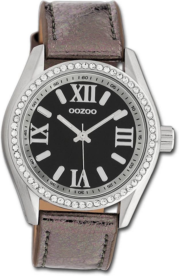 OOZOO Quarzuhr Oozoo Damen Armbanduhr Timepieces, Damenuhr Lederarmband braun, rundes Gehäuse, groß (ca. 40mm) von OOZOO