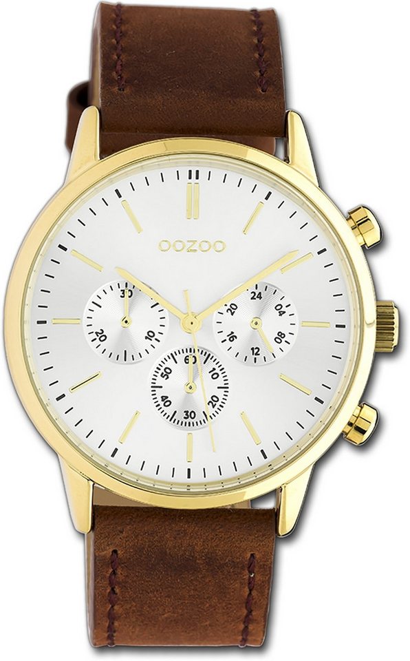 OOZOO Quarzuhr Oozoo Damen Armbanduhr Timepieces, Damenuhr Lederarmband braun, rundes Gehäuse, groß (ca. 40mm) von OOZOO