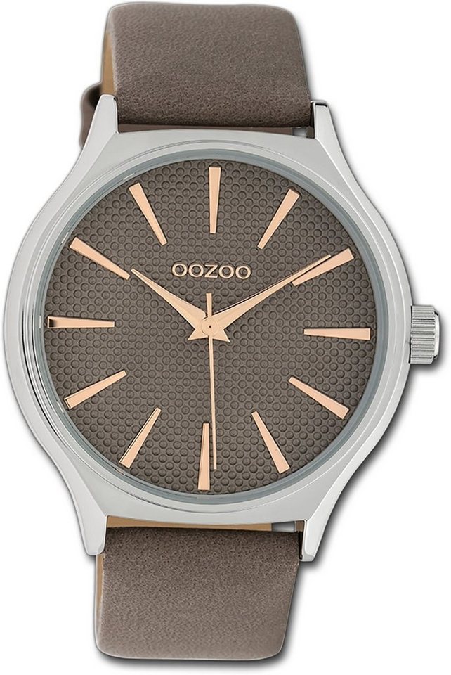 OOZOO Quarzuhr Oozoo Damen Armbanduhr Timepieces, Damenuhr Lederarmband braun, rundes Gehäuse, groß (ca. 42mm) von OOZOO