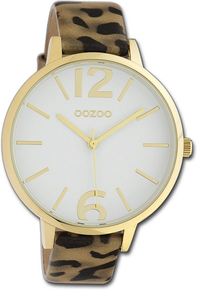 OOZOO Quarzuhr Oozoo Damen Armbanduhr Timepieces, Damenuhr Lederarmband braun, schwarz, rundes Gehäuse, groß (ca. 43mm) von OOZOO