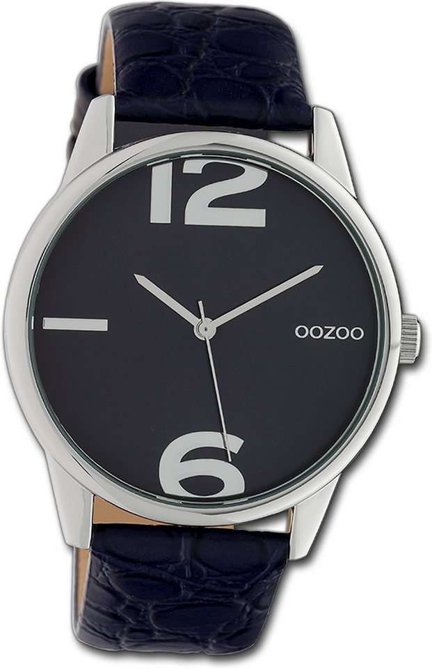 OOZOO Quarzuhr Oozoo Damen Armbanduhr Timepieces, Damenuhr Lederarmband dunkelblau, rundes Gehäuse, groß (ca. 40mm) von OOZOO