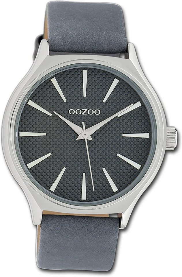 OOZOO Quarzuhr Oozoo Damen Armbanduhr Timepieces, Damenuhr Lederarmband dunkelblau, rundes Gehäuse, groß (ca. 42mm) von OOZOO