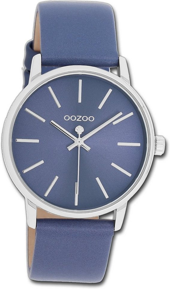 OOZOO Quarzuhr Oozoo Damen Armbanduhr Timepieces, Damenuhr Lederarmband dunkelblau, rundes Gehäuse, mittel (ca. 36mm) von OOZOO