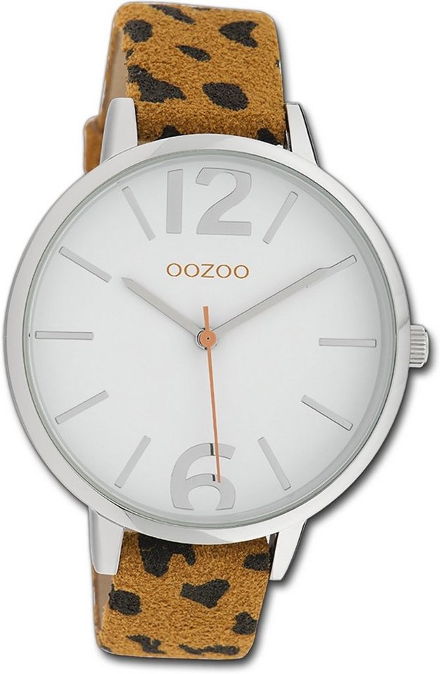 OOZOO Quarzuhr Oozoo Damen Armbanduhr Timepieces, Damenuhr Lederarmband dunkelgelb, schwarz, rundes Gehäuse, groß (43mm) von OOZOO