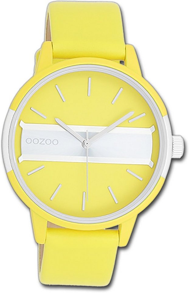 OOZOO Quarzuhr Oozoo Damen Armbanduhr Timepieces, Damenuhr Lederarmband gelb, rundes Gehäuse, groß (ca. 42mm) von OOZOO