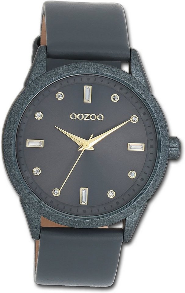 OOZOO Quarzuhr Oozoo Damen Armbanduhr Timepieces, Damenuhr Lederarmband grau, rundes Gehäuse, groß (ca. 40mm) von OOZOO