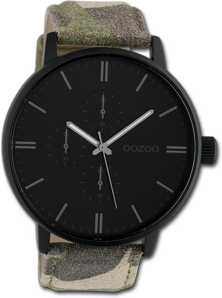 OOZOO Quarzuhr Oozoo Damen Armbanduhr Timepieces, Damenuhr Lederarmband grün, braun, rundes Gehäuse, extra groß (50mm) von OOZOO