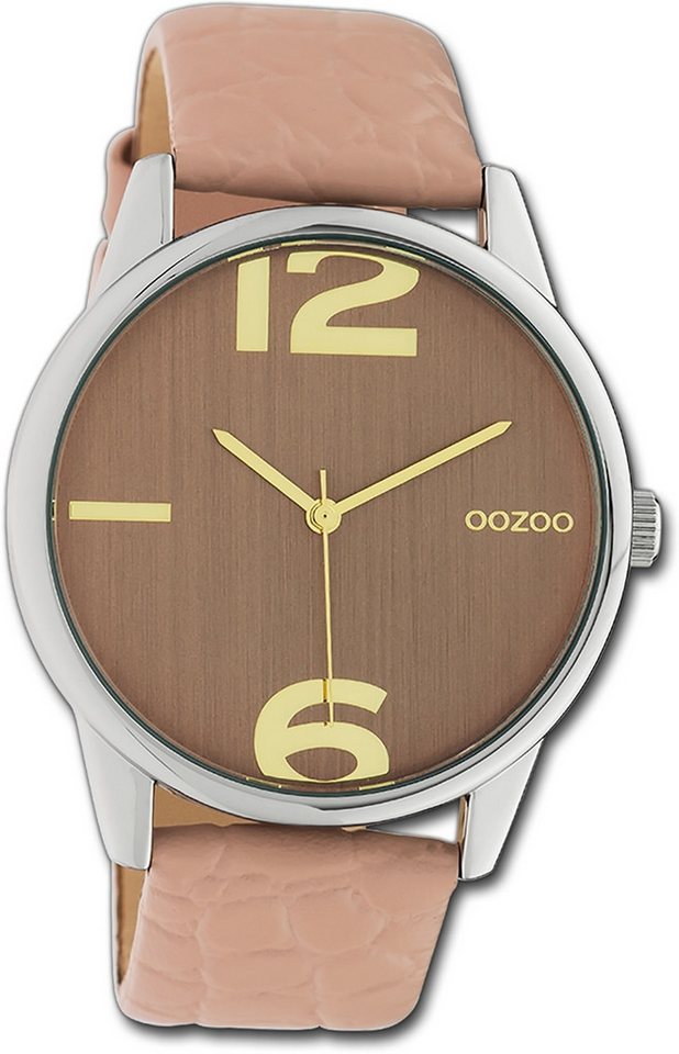 OOZOO Quarzuhr Oozoo Damen Armbanduhr Timepieces, Damenuhr Lederarmband hellrosa, rundes Gehäuse, groß (ca. 40mm) von OOZOO