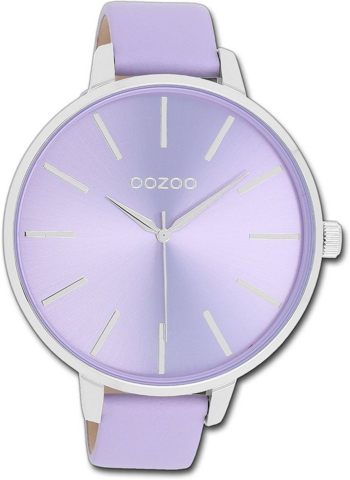 OOZOO Quarzuhr Oozoo Damen Armbanduhr Timepieces, Damenuhr Lederarmband lila, rundes Gehäuse, extra groß (ca. 48mm) von OOZOO