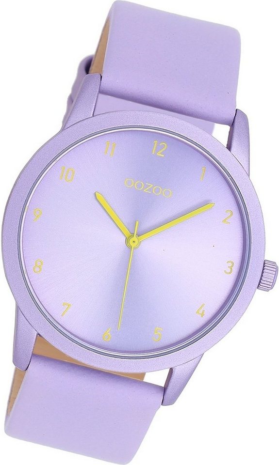 OOZOO Quarzuhr Oozoo Damen Armbanduhr Timepieces, (Analoguhr), Damenuhr Lederarmband lila, rundes Gehäuse, mittel (ca. 38mm) von OOZOO