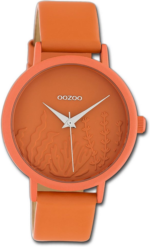 OOZOO Quarzuhr Oozoo Damen Armbanduhr Timepieces, Damenuhr Lederarmband orange, rundes Gehäuse, mittel (ca. 36mm) von OOZOO