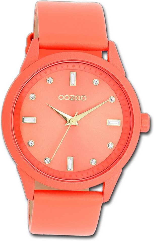 OOZOO Quarzuhr Oozoo Damen Armbanduhr Timepieces, Damenuhr Lederarmband pink, rundes Gehäuse, groß (ca. 40mm) von OOZOO