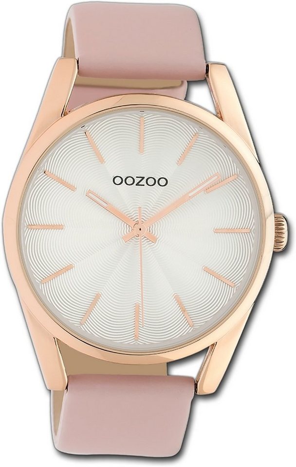 OOZOO Quarzuhr Oozoo Damen Armbanduhr Timepieces, Damenuhr Lederarmband pink, rundes Gehäuse, groß (ca. 45mm) von OOZOO
