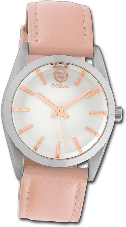 OOZOO Quarzuhr Oozoo Damen Armbanduhr Timepieces, Damenuhr Lederarmband pink, rundes Gehäuse, mittel (ca. 33mm) von OOZOO