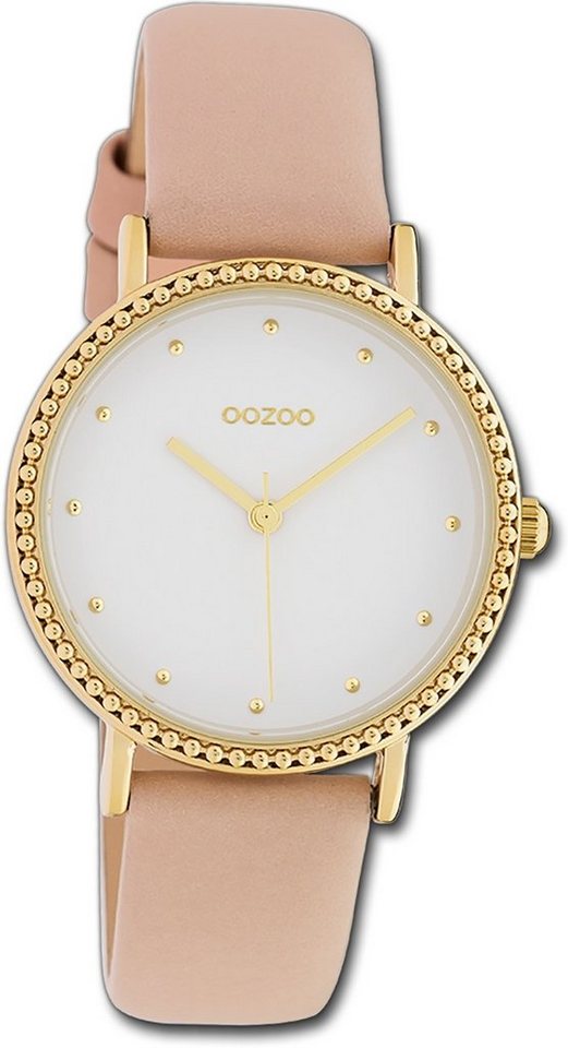 OOZOO Quarzuhr Oozoo Damen Armbanduhr Timepieces, Damenuhr Lederarmband rosa, rundes Gehäuse, mittel (ca. 34mm) von OOZOO